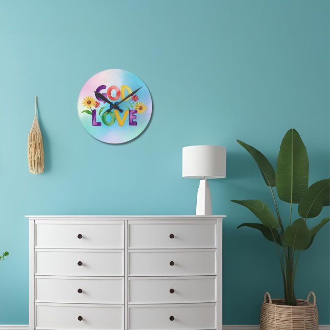 Spiritual Bible Quote God is Love Colourful flower Round Clock (Creator Uploaded)