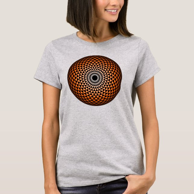 Spiritual Black Orange Mandala Geometric Art T-Shirt (Front)