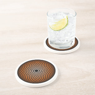 Spiritual Black Orange Mandala Geometric Oriental Coaster