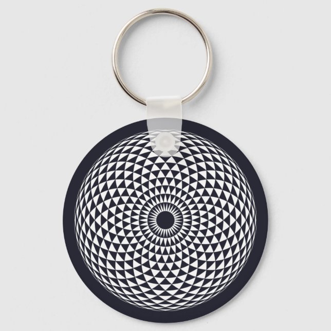 Spiritual Black White Mandala Geometric Art Key Ring (Front)