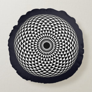 Spiritual Black White Mandala Geometric Vector Art Round Cushion
