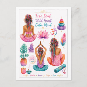 Spiritual Boho Yoga Postcard in Watercolor Style