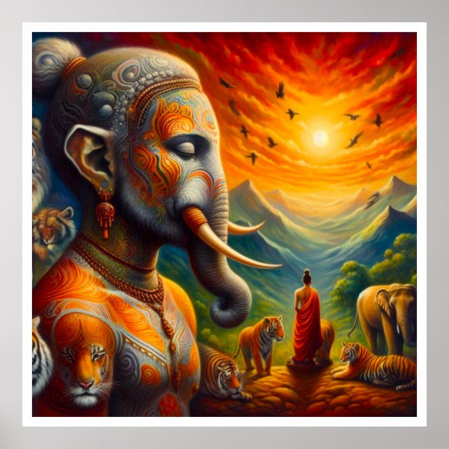 spiritual buddha and elephant poster (Front)