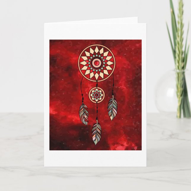 Spiritual Colourful Dream Catcher Feather Card (Front)