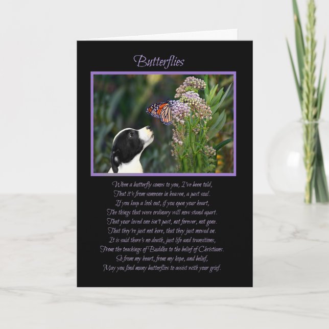 Spiritual Dog and Butterfly Sympathy Poem Card (Front)