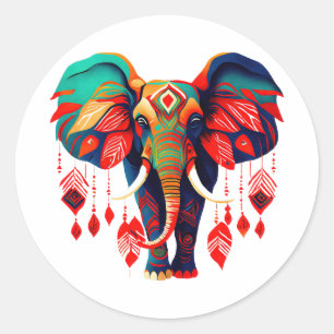 Spiritual Elephant with Red Feathers Classic Round Sticker