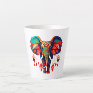 Spiritual Elephant with Red Feathers Latte Mug