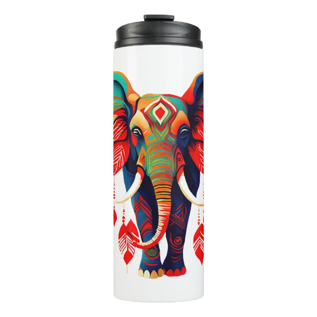 Spiritual Elephant with Red Feathers Thermal Tumbler (Front)