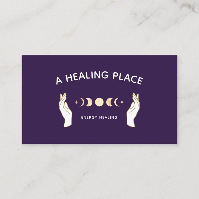 Spiritual Energy Healer Moon Phase  Purple Business Card (Front)