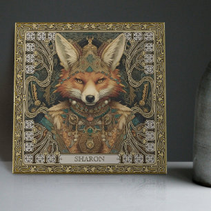 Spiritual Fox Personalised Tribal Art Altarpiece Ceramic Tile