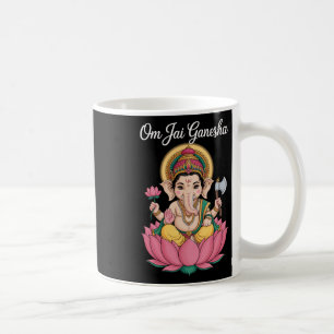 Spiritual Ganesha Lotus Illustration Om Jai Saying Coffee Mug