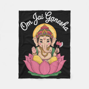 Spiritual Ganesha Lotus Illustration Om Jai Saying Fleece Blanket