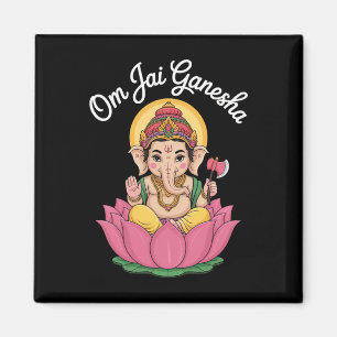 Spiritual Ganesha Lotus Illustration Om Jai Saying Magnet