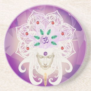 Spiritual Goddess Meditation Crown Jewels Coaster