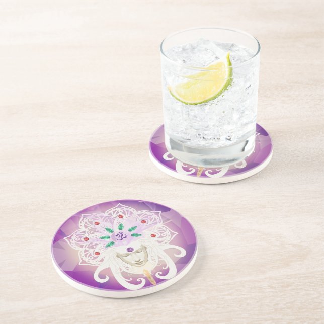 Spiritual Goddess Meditation Crown Jewels Coaster (Side)