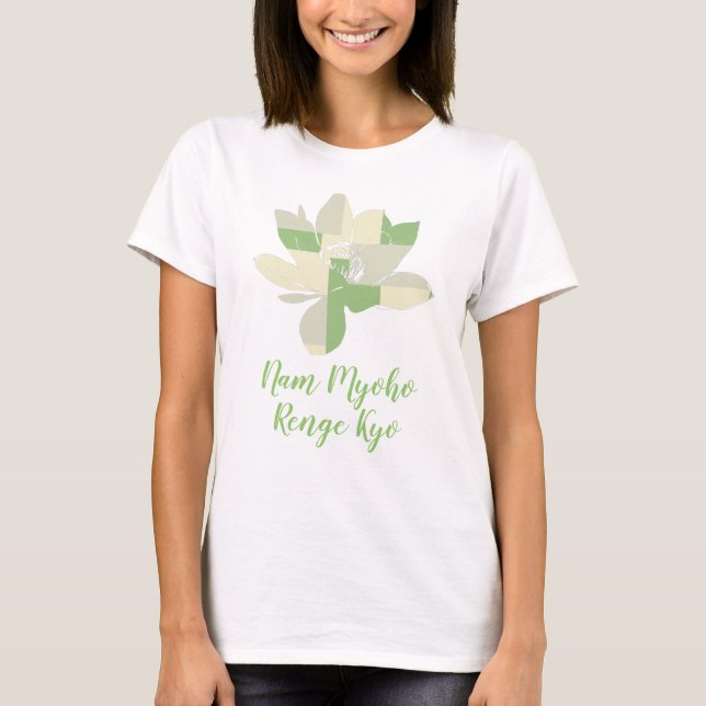 Spiritual Green Lotus Flower Nam Myoho Renge Kyo T-Shirt (Front)