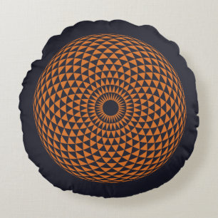 Spiritual Grey Orange Mandala Geometric Oriental Round Cushion