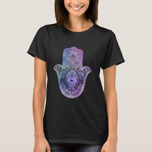 Spiritual Hamsa Hand Mandala  For Happiness T-Shirt (Front)