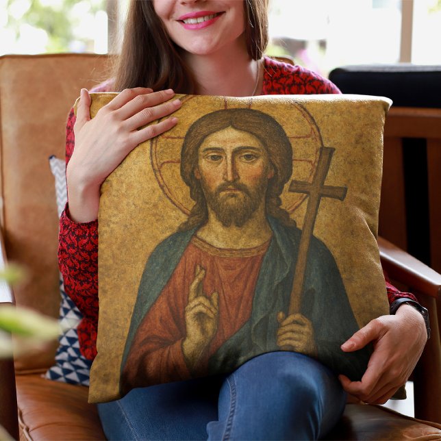 Spiritual Jesus Artwork Mediaeval Illustration Cushion (Creator Uploaded)