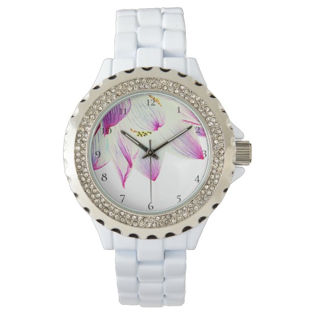 *~* Spiritual Lotus Flower Water Lily on White Watch (Front)