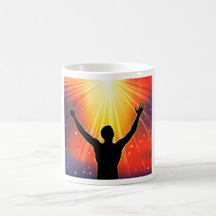 Spiritual Man Silhouette Raising Arms Coffee Mug