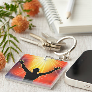 Spiritual Man Silhouette Raising Arms Key Ring