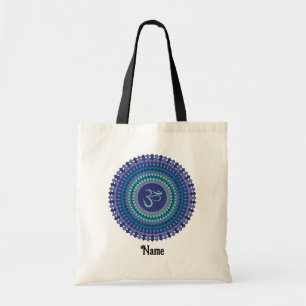 Spiritual Mandala Om Purple Aqua Blue Customised Tote Bag