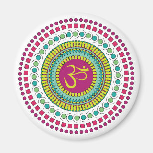 Spiritual Mandala Om Symbol Pink Green Geometric Magnet
