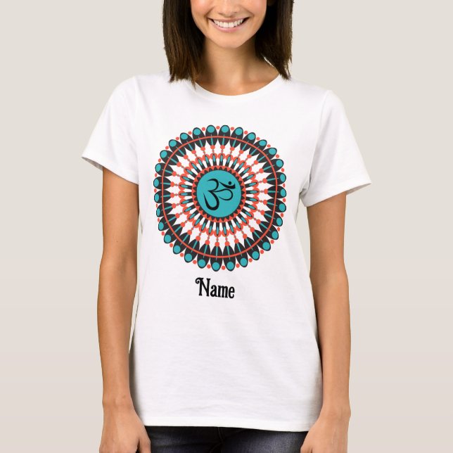 Spiritual Mandala Om Symbol Turquoise Customised T-Shirt (Front)