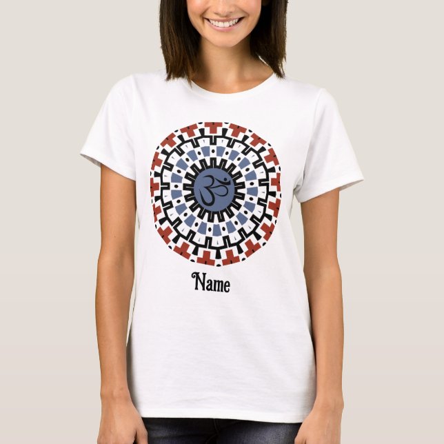 Spiritual Mandala Yoga Om Blue Rust Customised T-Shirt (Front)
