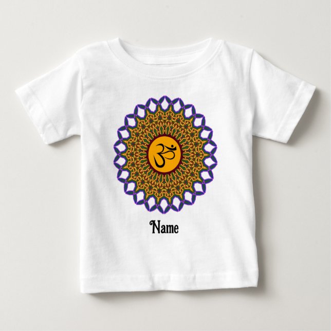Spiritual Mandala Yoga Om Peacock Customised Baby T-Shirt (Front)