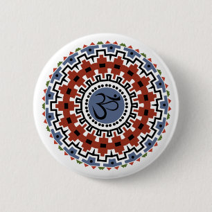 Spiritual Mandala Yoga Om Rust Blue Kaleidoscope 6 Cm Round Badge