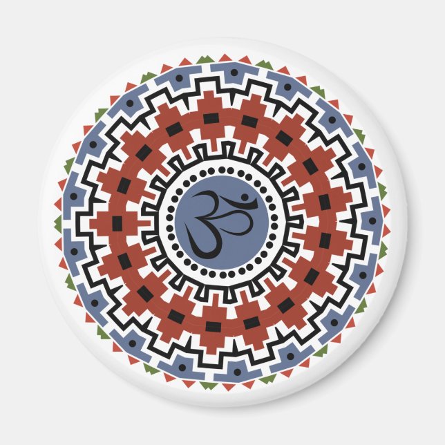 Spiritual Mandala Yoga Om Rust Blue Kaleidoscope Magnet (Front)