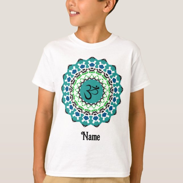 Spiritual Mandala Yoga Om Symbol Blue Customised T-Shirt (Front)