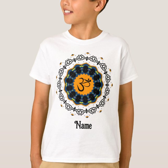 Spiritual Mandala Yoga Om Symbol Blue Customised T-Shirt (Front)