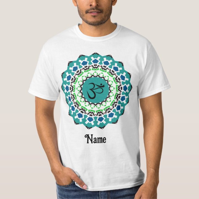 Spiritual Mandala Yoga Om Symbol Blue Customised T-Shirt (Front)