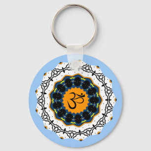Spiritual Mandala Yoga Om Symbol Blue Geometric Key Ring