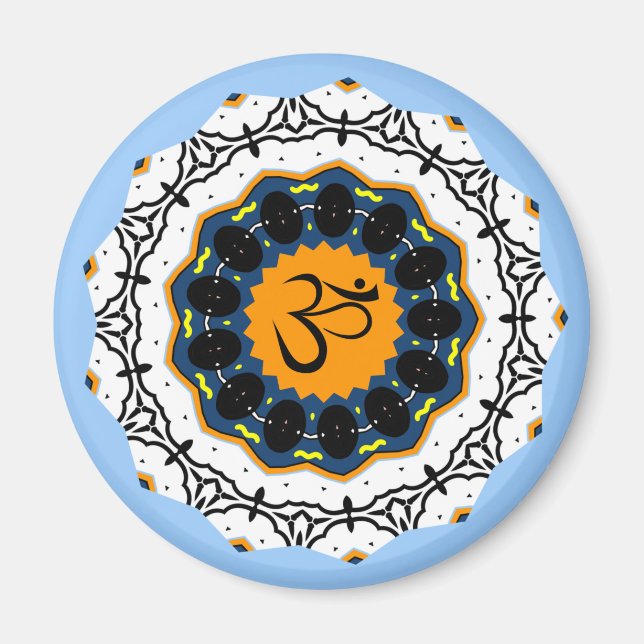 Spiritual Mandala Yoga Om Symbol Blue Geometric Magnet (Front)
