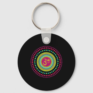 Spiritual Mandala Yoga Om Symbol Pink And Green Je Key Ring
