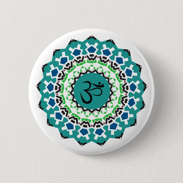 Spiritual Mandala Yoga Om Symbol Turquoise Blue 6 Cm Round Badge (Front)