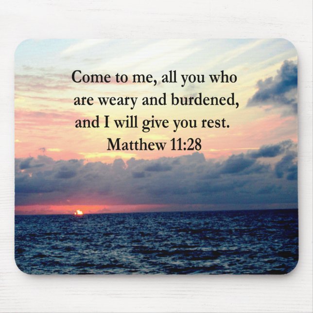SPIRITUAL MATTHEW 11:28 SUNRISE SCRIPTURE PHOTO MOUSE PAD (Front)