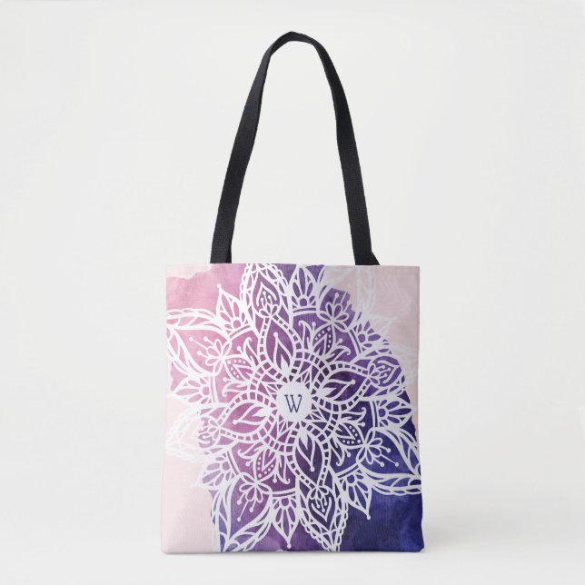 Spiritual Organic & Geometric Mandala Watercolor Tote Bag (Front)