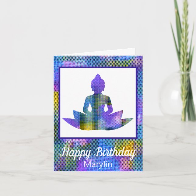 Spiritual Patchwork Half Yoga Lotus Flower Card (Front)