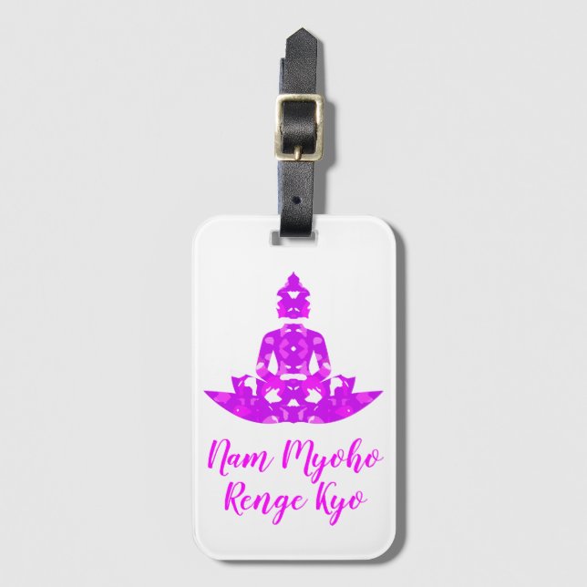 Spiritual Pink & White Symmetry Lotus Yoga Luggage Tag (Front Vertical)