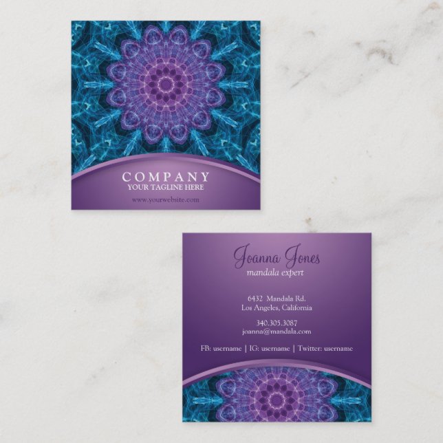 Spiritual purple flower, sea of blue square business card (Front/Back)