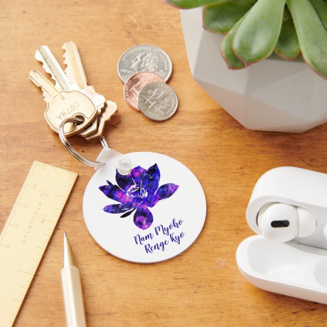 Spiritual Purple Lotus Flower Nam Myoho Renge Kyo Key Ring (Desk)