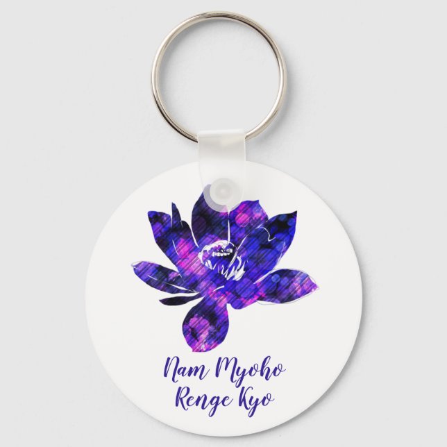 Spiritual Purple Lotus Flower Nam Myoho Renge Kyo Key Ring (Front)