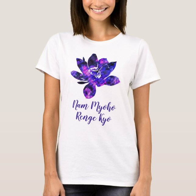 Spiritual Purple Lotus Flower Nam Myoho Renge Kyo T-Shirt (Front)