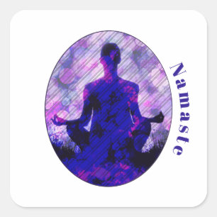 Spiritual Purple Sitting Yoga Pose Namaste Square Sticker