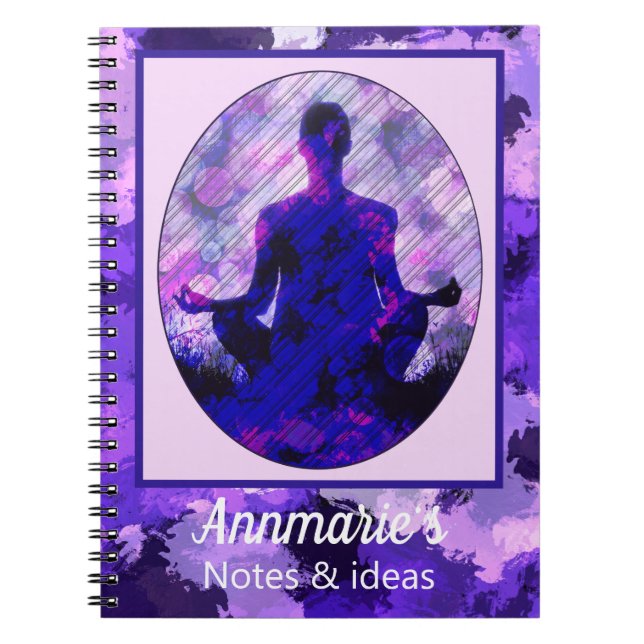 Spiritual Purple Sitting Yoga Pose Notebook (Front)